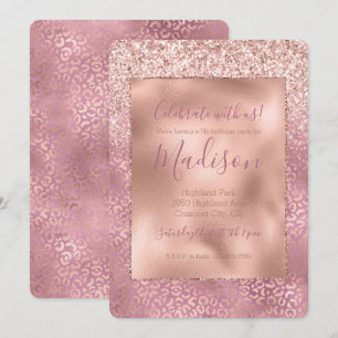 Convite Impressão Leopardo Cor-de-rosa brilhante
