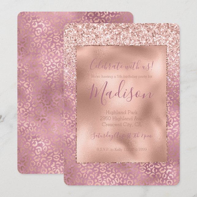 Convite Impressão Leopardo Cor-de-rosa brilhante (Frente/Verso)