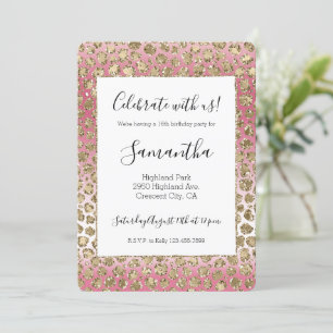 Convite Impressão Leopardo Glitter Glitter Dourada de Mâ