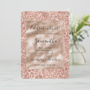 Convite Impressão Leopardo Luminosa Dourada, Cor-de-rosa-c