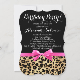 Convite Impressão Leopardo Preto com Festa de aniversário