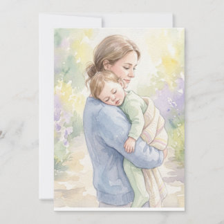 Convite Impressão personalizada de mãe e bebê em aquarela