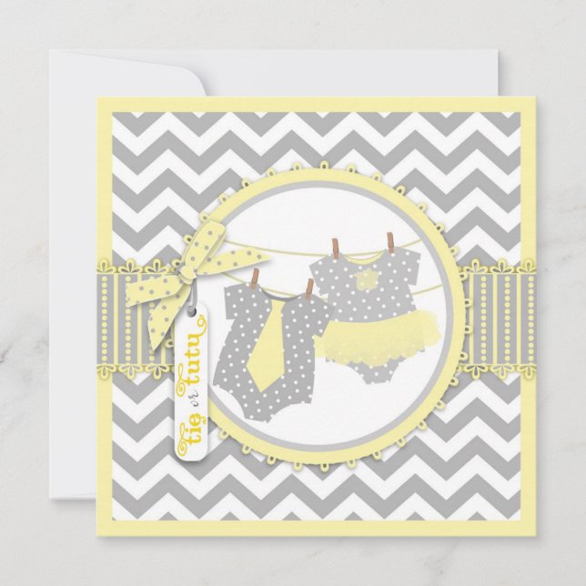 Convite Impressão Tie ou Tutu e Chevron Partido Revelação  (Frente)