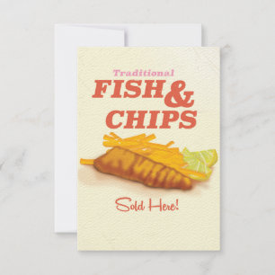 Convite Impressão vintage tradicional de peixe e batatas f