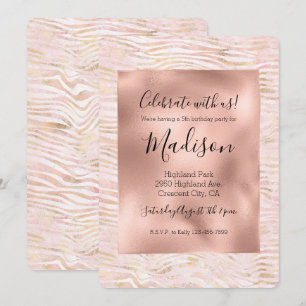 Convite Impressão Zebra Dourada com Glama Rosa