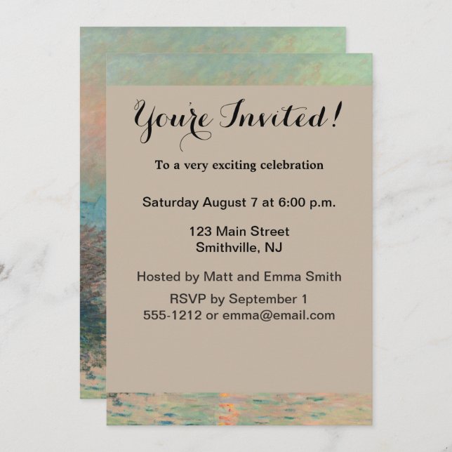 Convite Impressionismo das Belas Artes do Monet Sunset (Frente/Verso)