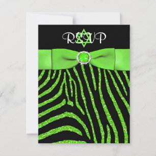 Convite IMPRESSO RIBBON Zebra, Limão FAUX Glitter RSVP Ca