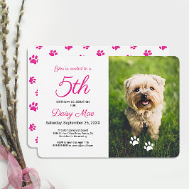 Convite Impressões de Pata Rosa de Aniversário de Pet Foto