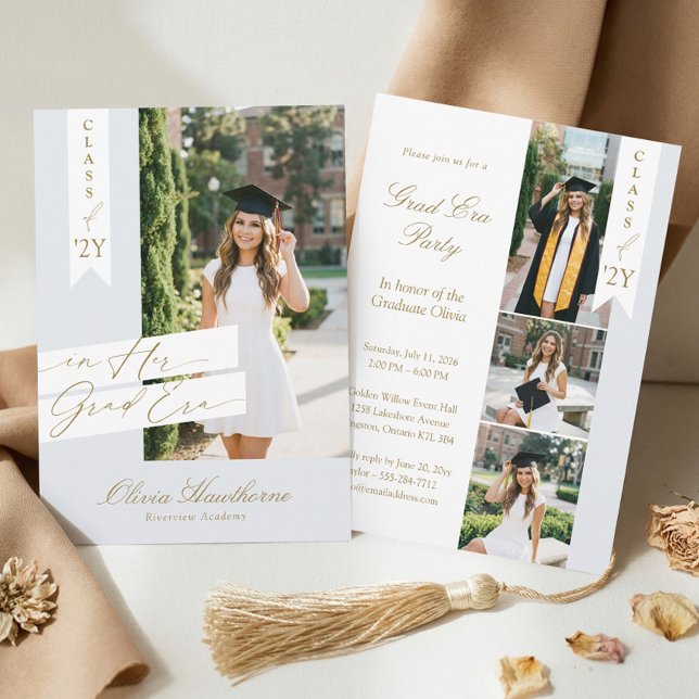 Convite In Her Grad Era Elegant Photo Graduation Party (In Her Grad Era Elegant Photo Graduation Party Invitation)