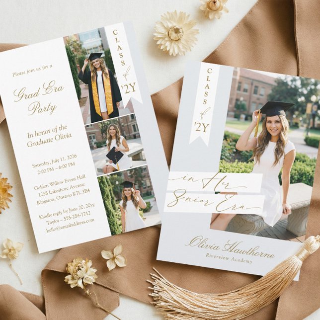 Convite In Her Senior Era Elegant Photo Graduation Party (In Her Senior Era Elegant Photo Graduation Party Invitation)