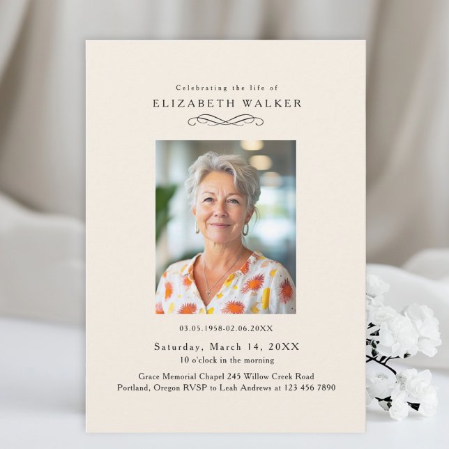 Convite In Loving Memory Beige Photo Funeral Invitation (In Loving Memory Beige Photo Funeral Invitation)