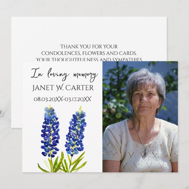 Convite In Loving Memory Bluebonnets Texas Floral Funeral (Frente/Verso)