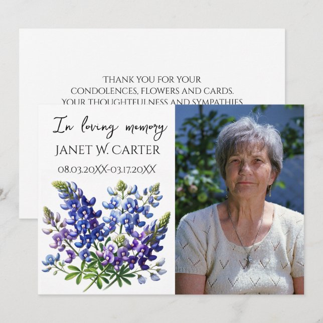 Convite In Loving Memory Bluebonnets Texas Floral Funeral (Frente/Verso)