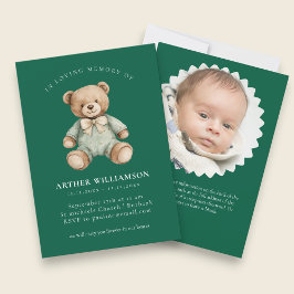 Convite In loving memory green teddy child funeral 