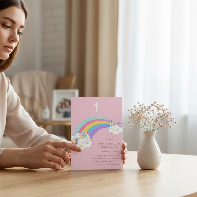 Convite in loving memory pink rainbow childrens funeral  (Criador carregado)
