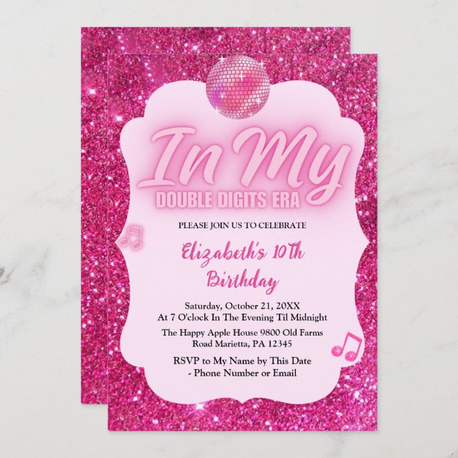 Convite In My Double Digits Era 10th Birthday (Frente/Verso)