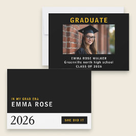Convite In My Grad Era Black Minimalist Graduation 