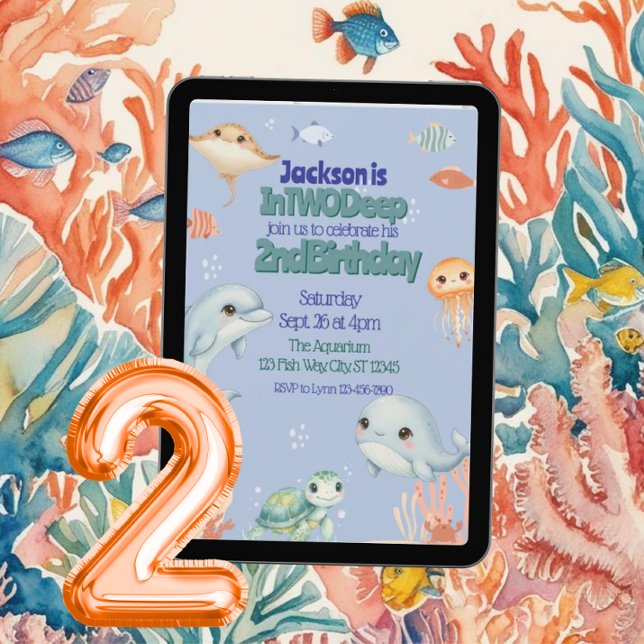 Convite In TWO Deep, Blue Under the Sea 2nd Birthday  (Criador carregado)