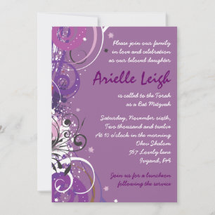 Convite Incêndio Violeta Quente Estrelas Bat Mitzvah Conv