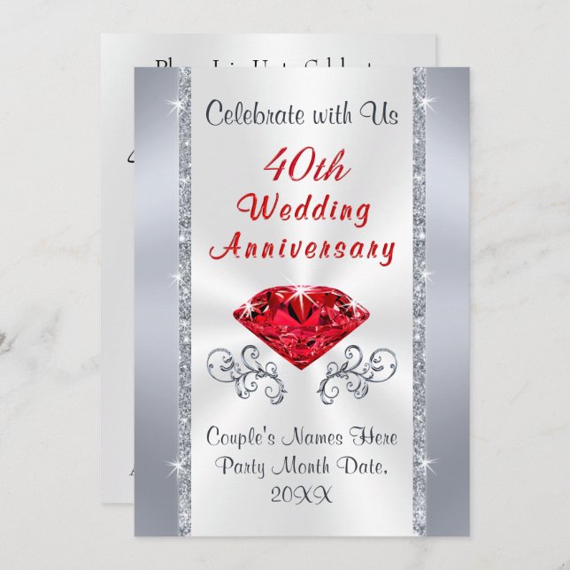 Convite Incrível 40º Aniversário do Casamento Ruby (Frente/Verso)