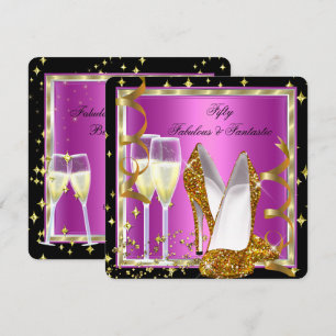 Convite Incrível 50 Fantástico Festa Rosa Preto Branco Dou