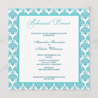 Convite Incrível Janto de ensaio de Damask (aqua)