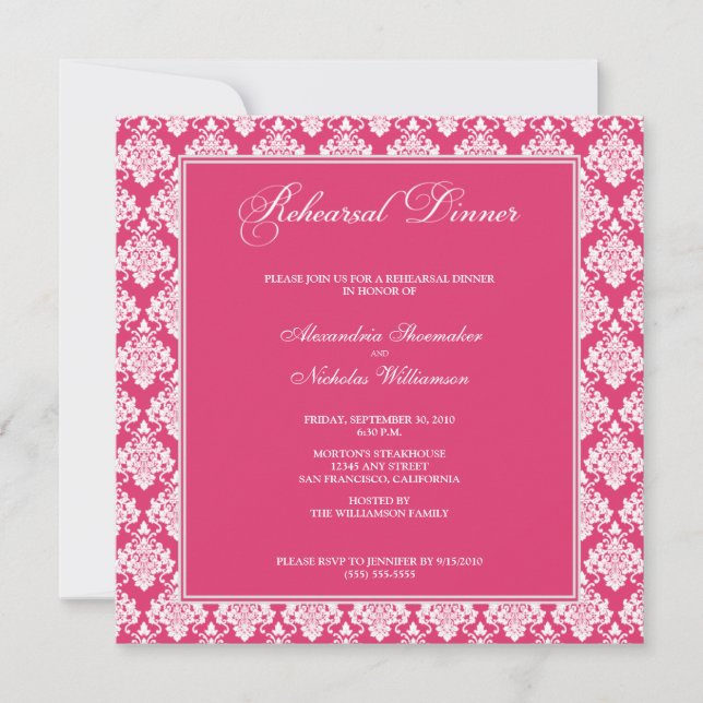 Convite Incrível Janto de ensaio de Damask (Fuschia) (Frente)