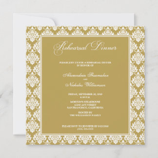 Convite Incrível Janto de ensaio de Damask (ouro)