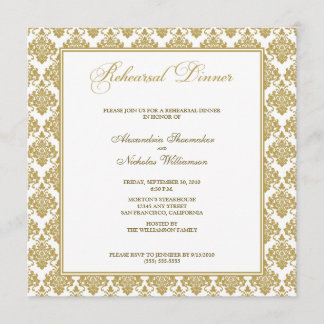 Convite Incrível Janto de ensaio de Damask (ouro)
