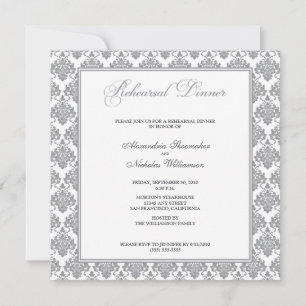 Convite Incrível Janto de ensaio de Damask (prata)