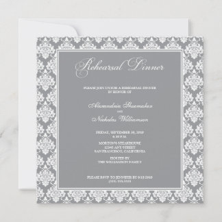 Convite Incrível Janto de ensaio de Damask (prata)
