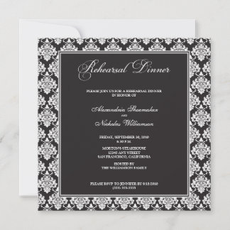 Convite Incrível Janto de ensaio de Damask (preto)