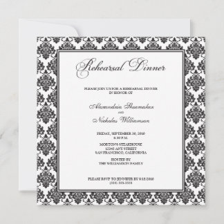 Convite Incrível Janto de ensaio de Damask (preto)