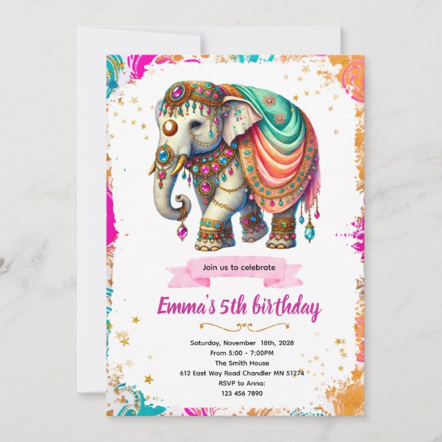 Convite Indian Elephant Party Invitation (Frente)