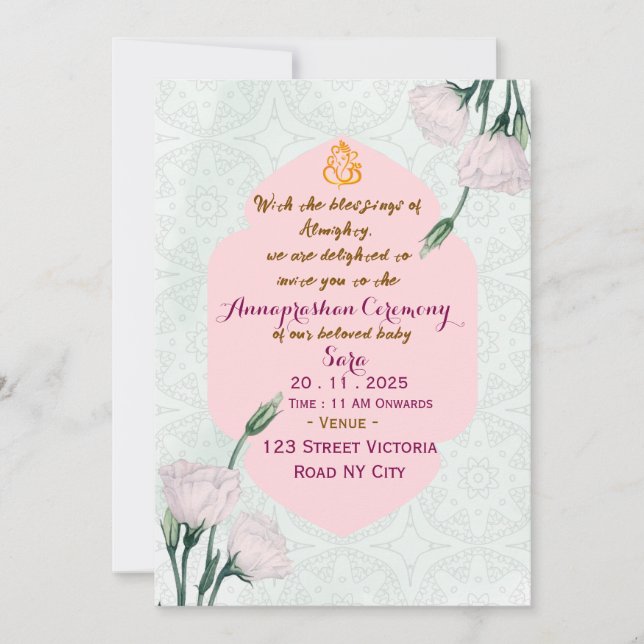 Convite Indian First Rice Feeding Ritual Invitation Card (Frente)