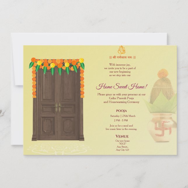 Convite Indian House warming | Grihapravesh pooja (Frente)