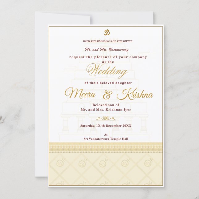 Convite  Indian Temple Wedding Invitation  (Frente)