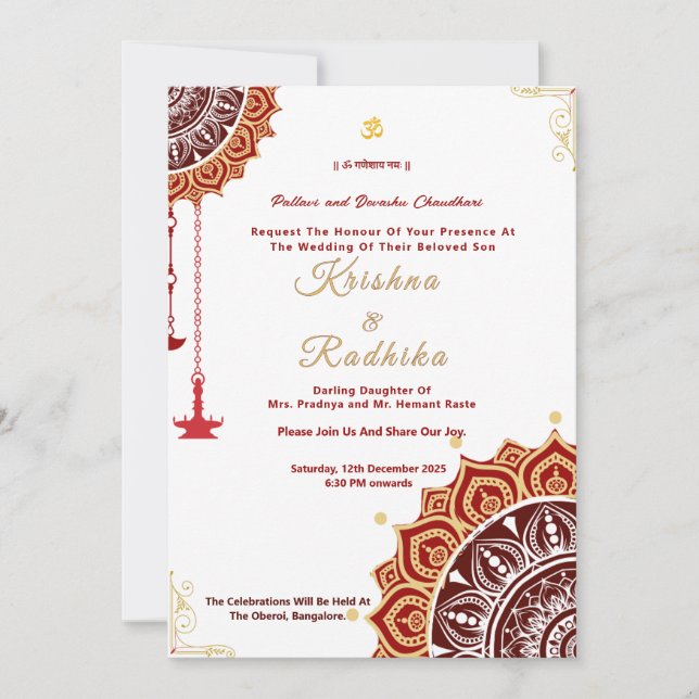 Convite Indian wedding ethnic luxury Hindu invitation (Frente)