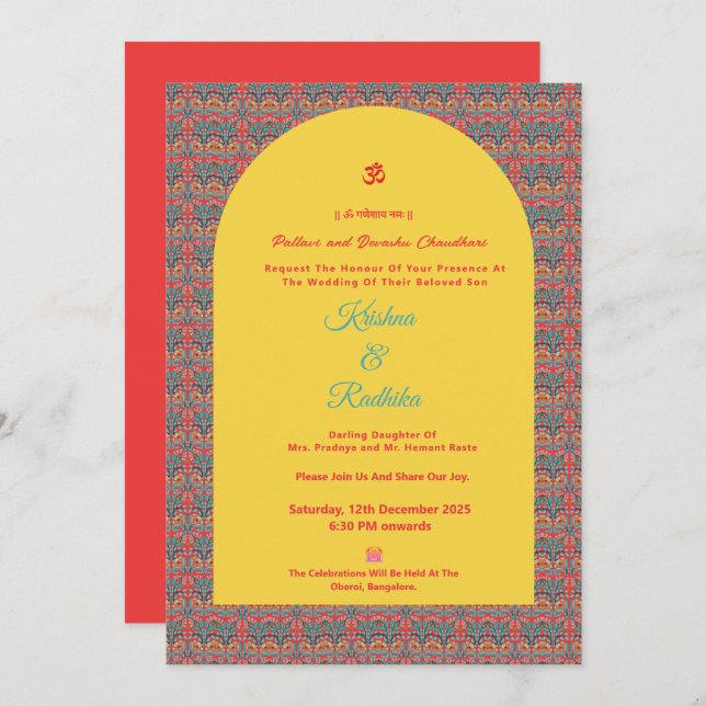 Convite Indian wedding ethnic luxury Hindu invitation (Frente/Verso)