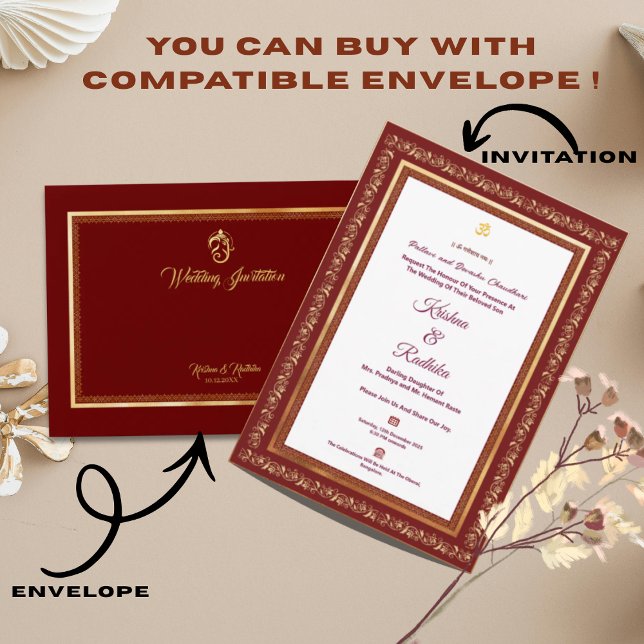 Convite Indian wedding ethnic luxury Hindu invitation (Criador carregado)