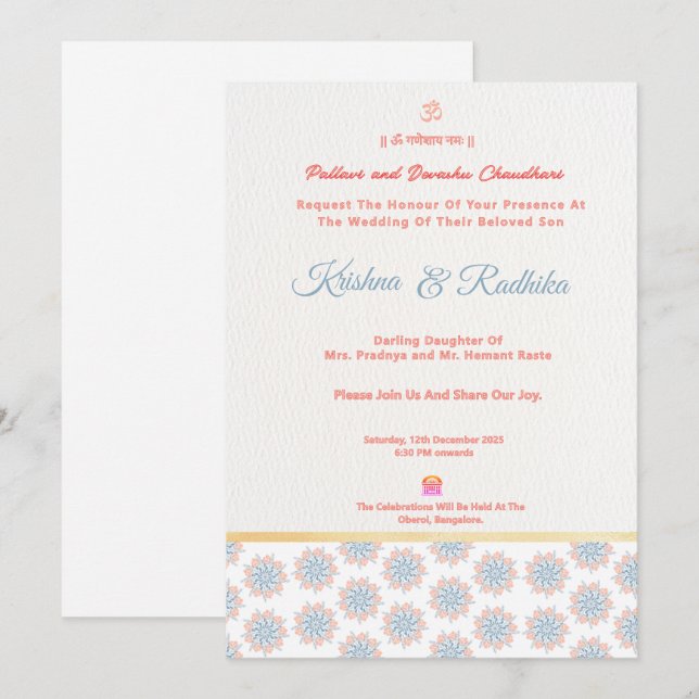 Convite Indian wedding ethnic luxury Hindu invitation (Frente/Verso)