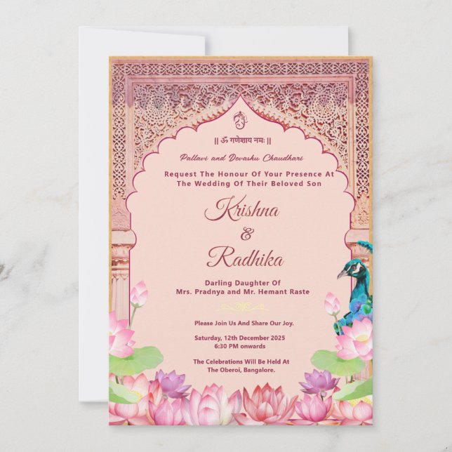 Convite Indian wedding ethnic luxury invitation (Frente)