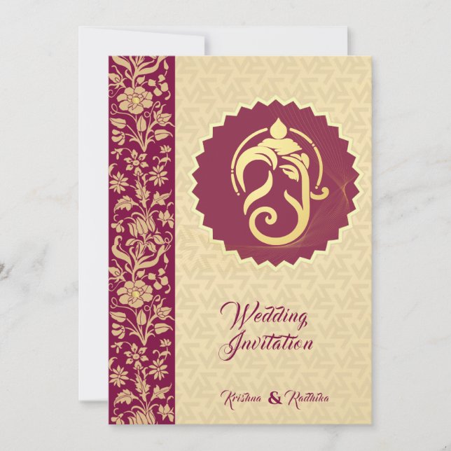 Convite Indian wedding Ganesha hindu invitation (Frente)