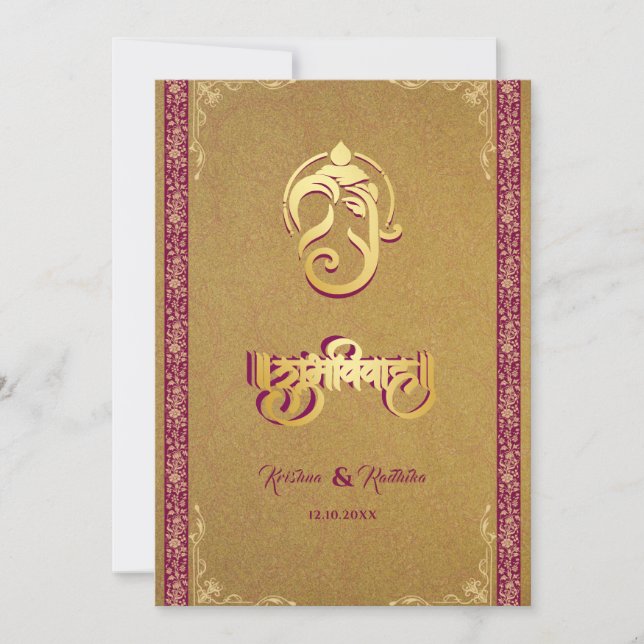 Convite Indian wedding Ganesha luxury hindu invitation (Frente)
