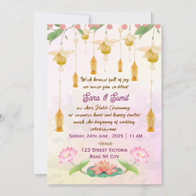 Convite Indian Wedding Haldi Ceremony Invitations  (Frente)