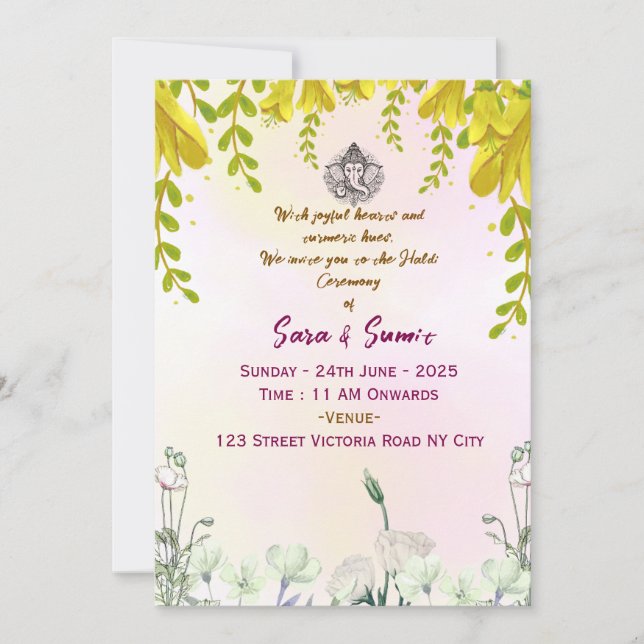 Convite Indian Wedding Haldi Ceremony Invitations  (Frente)