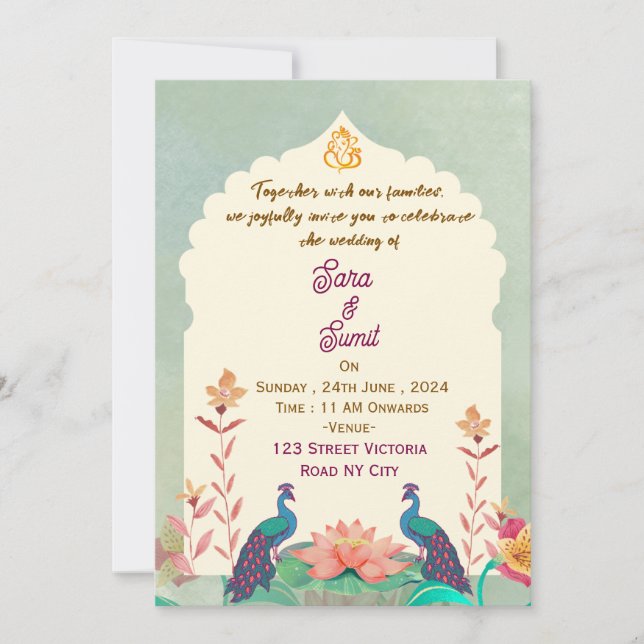 Convite Indian Wedding Invitations  (Frente)