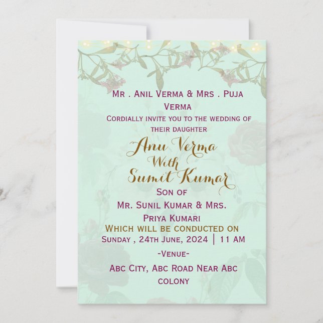 Convite Indian Wedding Invitations  (Frente)