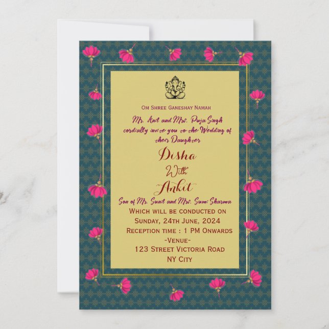Convite Indian Wedding Invitations  (Frente)