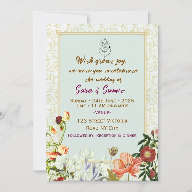 Convite Indian Wedding Invitations  (Frente)